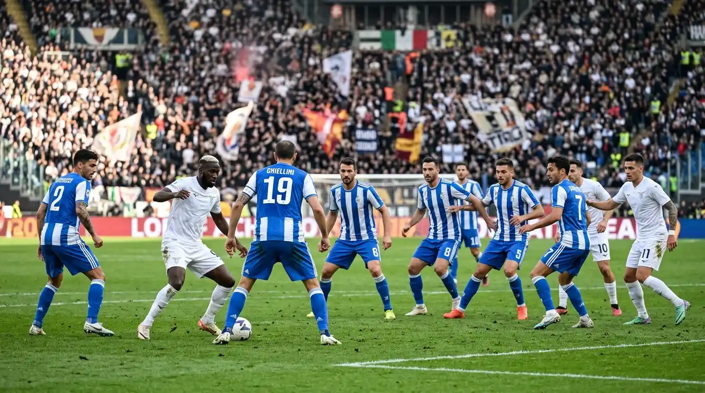 Jugadores de Serie A en formación táctica durante un partido